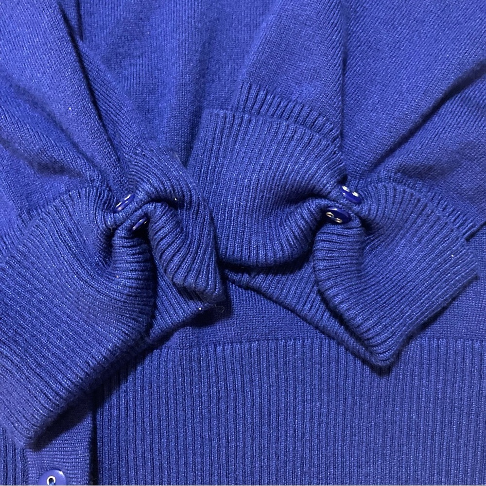 Red Brand | Cobalt Blue Cardigan Sweater with Gorgeous Rosette Detail | Size L - Picture 8 of 9